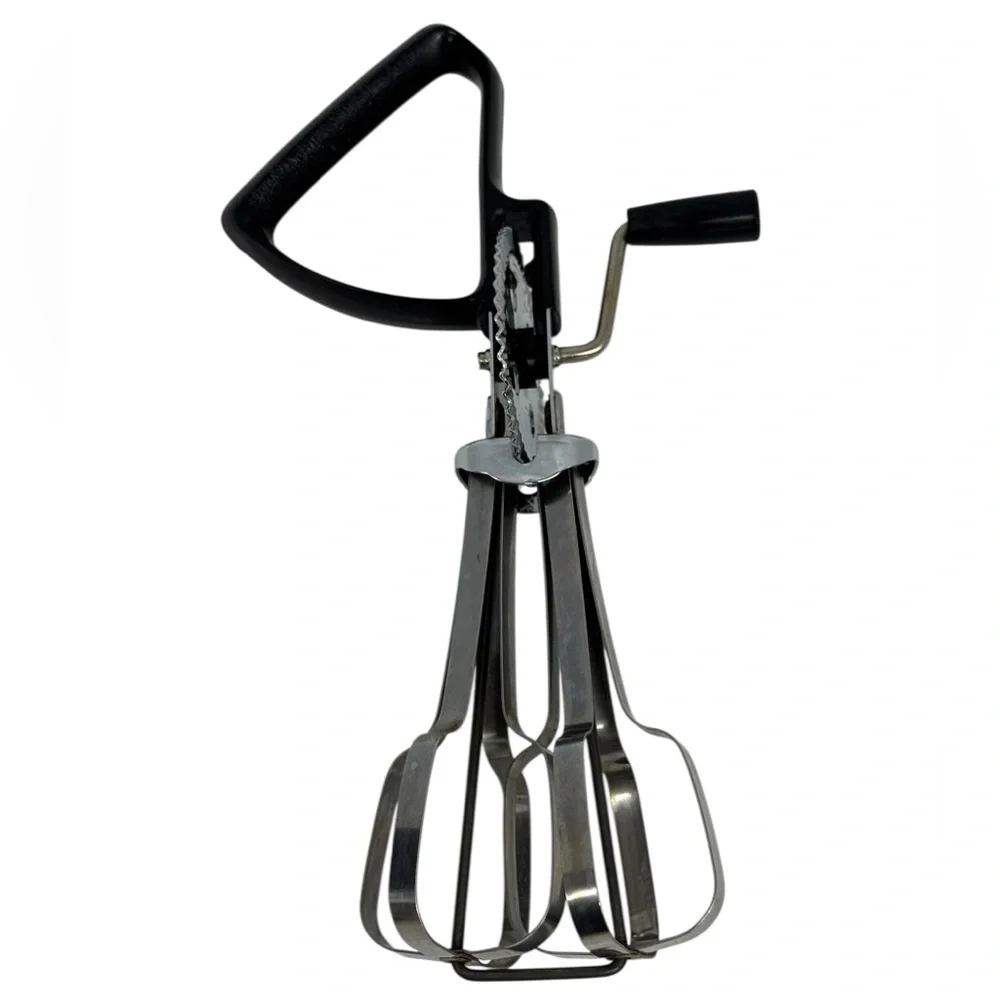Vintage Ekco BEST Stainless-Steel Black Rotary Hand Mixer Egg Beater Tool USA